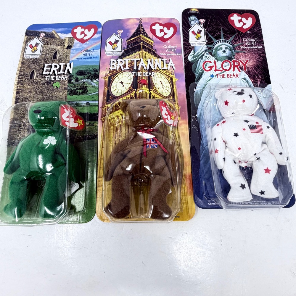Ty Teenie Beanie Babies International Bears Lot 3 Erin Britannia Glory 1999